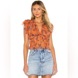 Free People Making me Smile Print Top in Rust Combo Size M